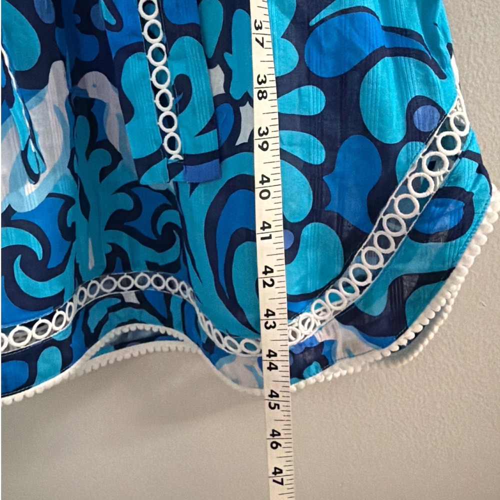 Lesley Evers Blue Paisley Cotton Midi Dress Eyelet Trim Pockets Large - Picture 10 of 14